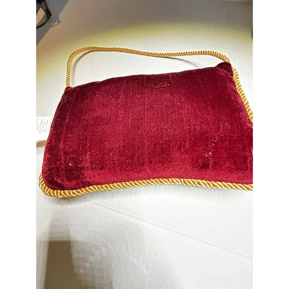 Christmas Rectangle Cushion Embroidered Luke 2:14 Red Plaid Trim Cord Handle